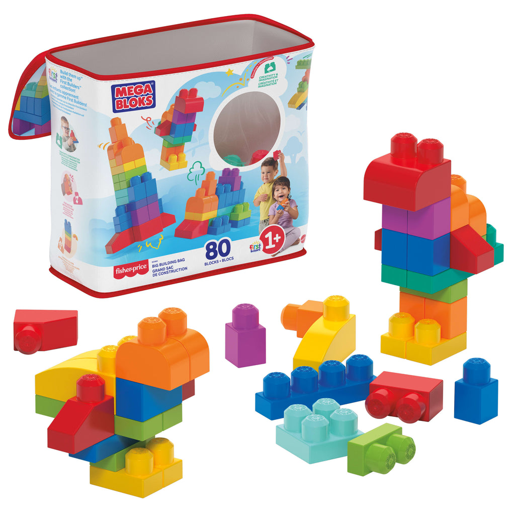 Mega Bloks 80'li Blok Torbaları (Klasik-Mavi), Büyük Boyutlu Bloklar, 1 Yaştan İtibaren Uygun, Doğa Dostu Saklama Çantası Dahil, DCH63
