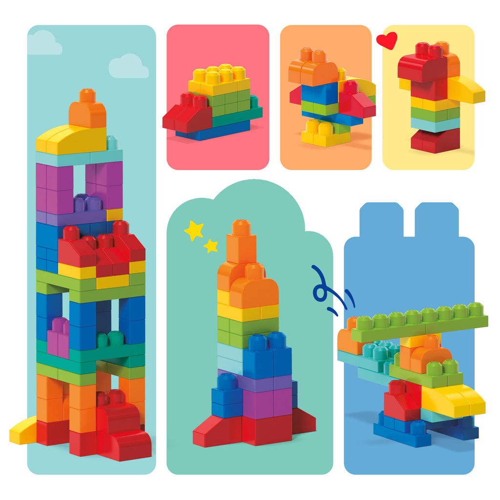 Mega Bloks 80'li Blok Torbaları (Klasik-Mavi), Büyük Boyutlu Bloklar, 1 Yaştan İtibaren Uygun, Doğa Dostu Saklama Çantası Dahil, DCH63