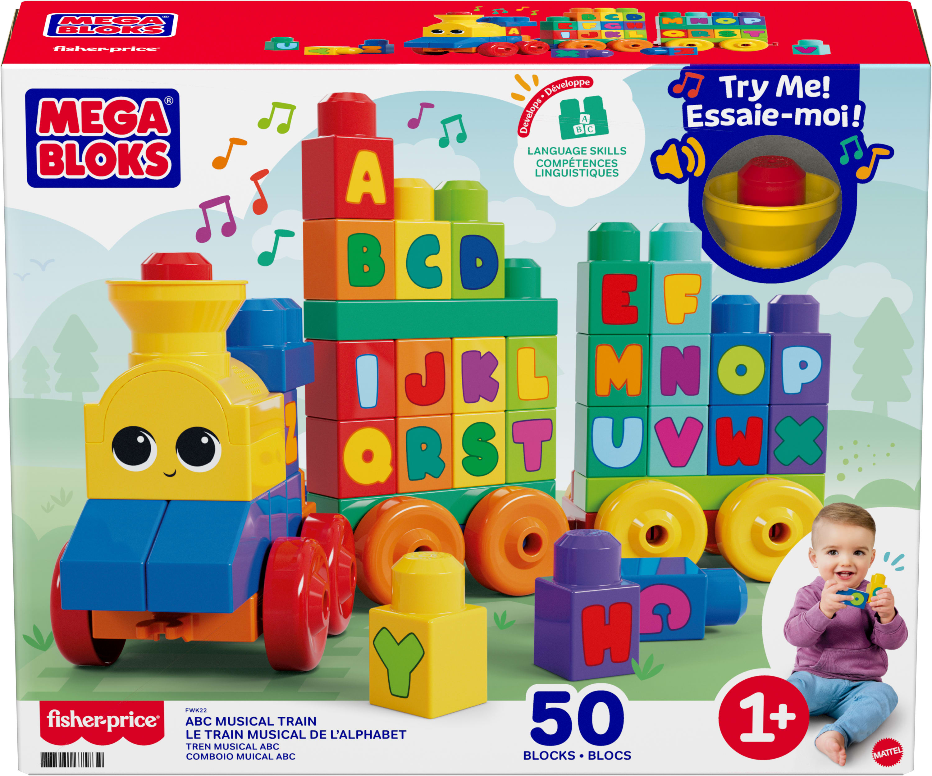 Fisher-Price Mega Bloks Müzikli Alfabe Treni, Gerçek Sesler ve Müzik ile Harfleri Öğretir FWK22