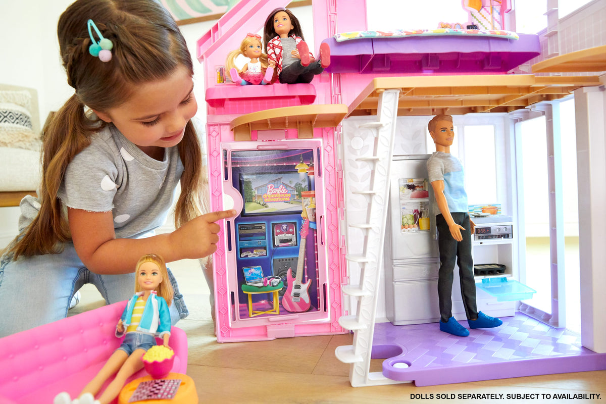 Barbie'nin Malibu Evi, Dönüşüm Özellikli, 25'ten Fazla Parçalı ve 2 Katlı Bebek Evi FXG57