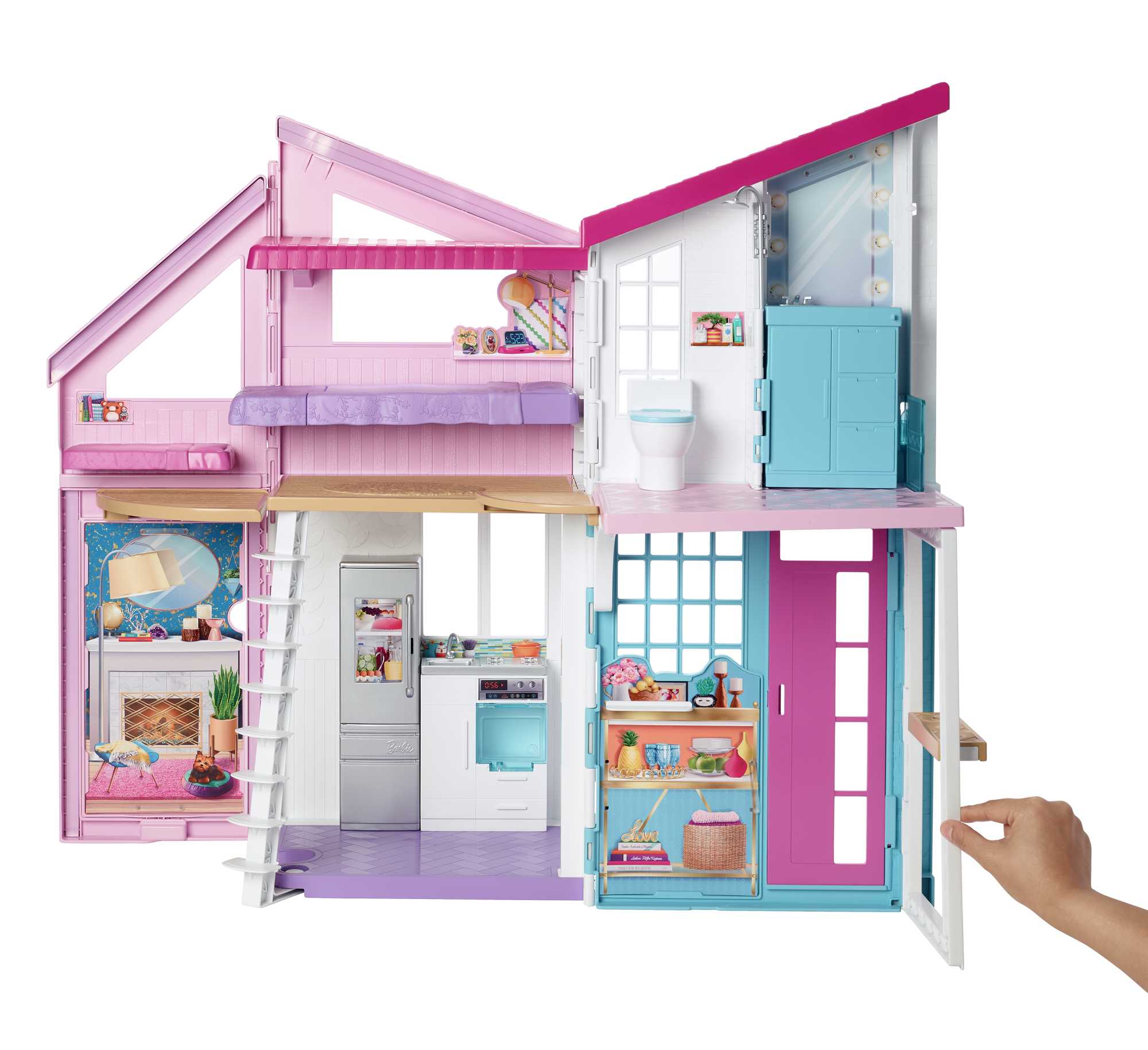 Barbie'nin Malibu Evi, Dönüşüm Özellikli, 25'ten Fazla Parçalı ve 2 Katlı Bebek Evi FXG57