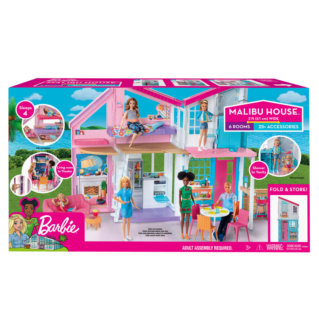 Barbie'nin Malibu Evi, Dönüşüm Özellikli, 25'ten Fazla Parçalı ve 2 Katlı Bebek Evi FXG57