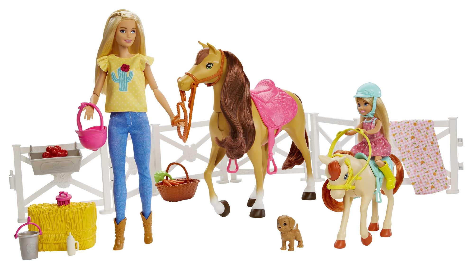 Barbie ve Chelsea Oyun Seti, Barbie Bebekler, 2 At ve 15'ten Fazla Aksesuar Dahil FXH15