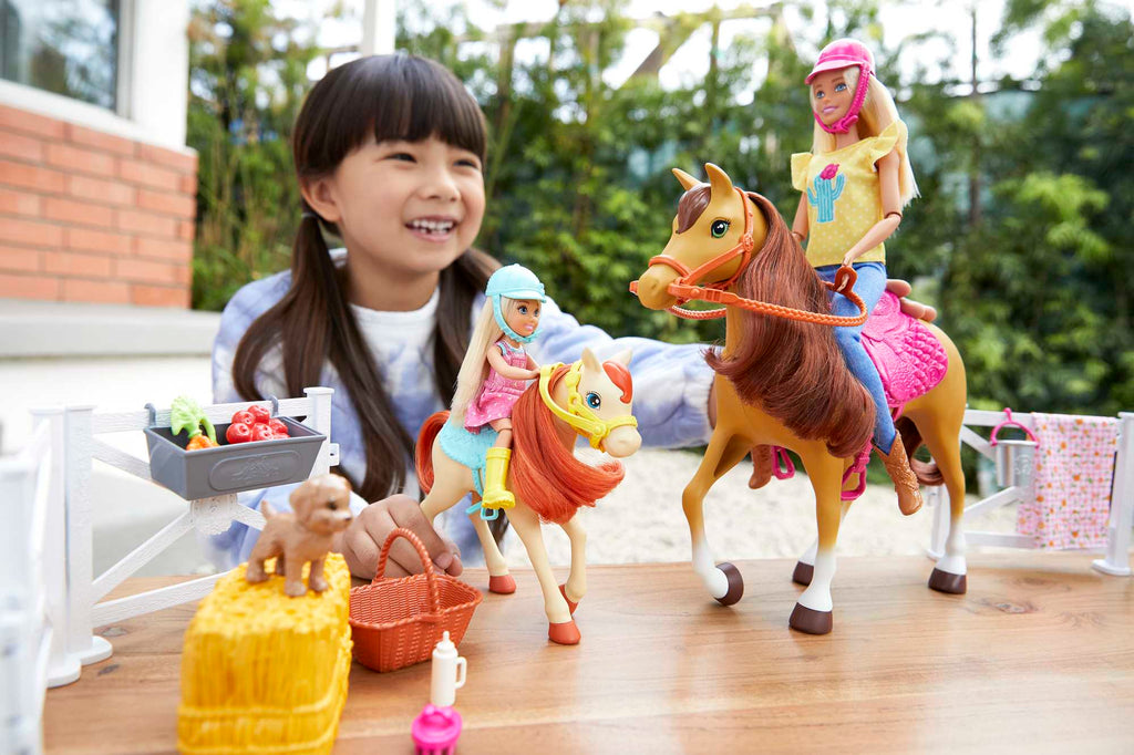 Barbie ve Chelsea Oyun Seti, Barbie Bebekler, 2 At ve 15'ten Fazla Aksesuar Dahil FXH15