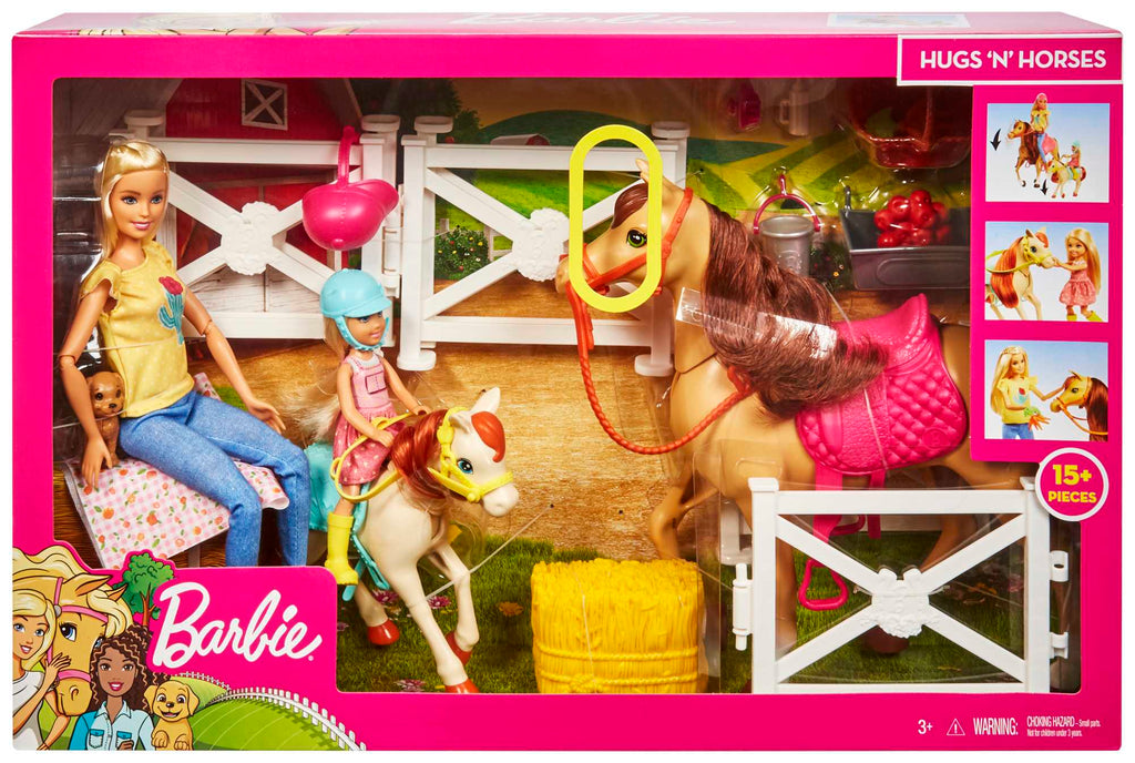 Barbie ve Chelsea Oyun Seti, Barbie Bebekler, 2 At ve 15'ten Fazla Aksesuar Dahil FXH15