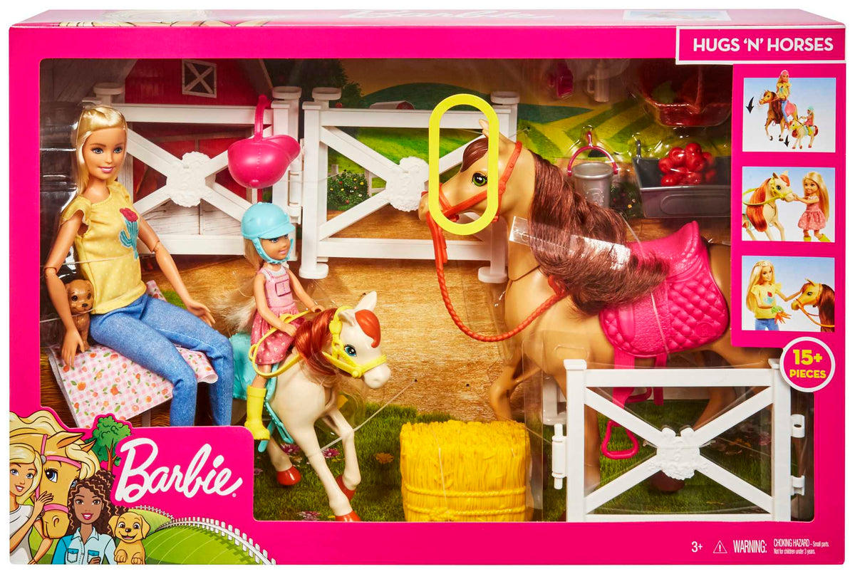 Barbie ve Chelsea Oyun Seti, Barbie Bebekler, 2 At ve 15'ten Fazla Aksesuar Dahil FXH15