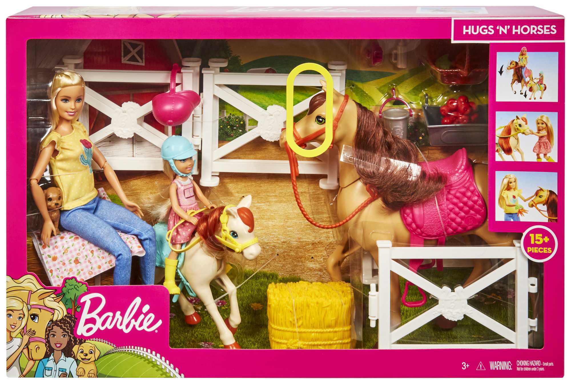 Barbie ve Chelsea Oyun Seti, Barbie Bebekler, 2 At ve 15'ten Fazla Aksesuar Dahil FXH15