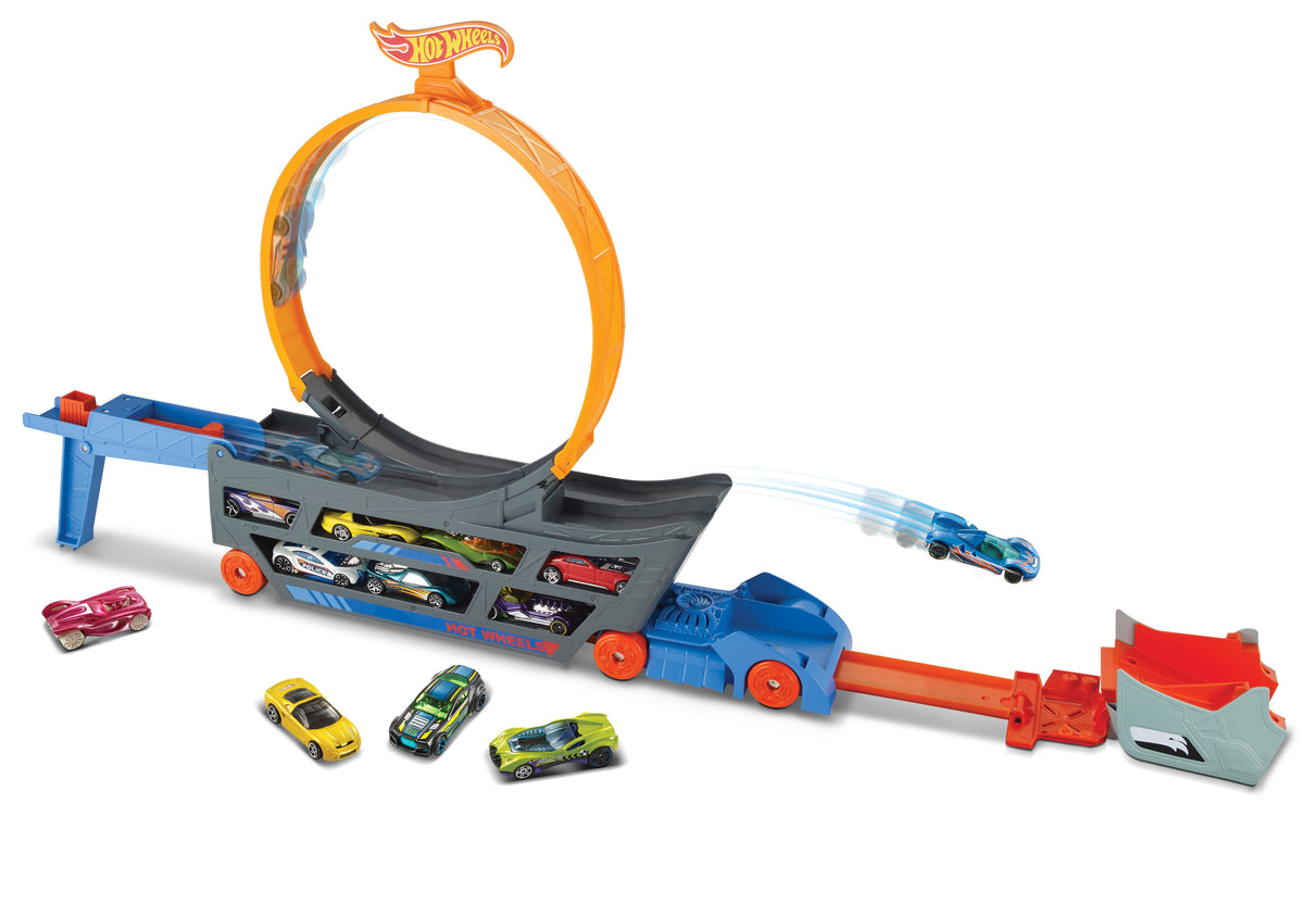 Hot Wheels Standlı Tır, 18 Araç Kapasiteli, Çemberli, Fırlatıcılı, GCK38