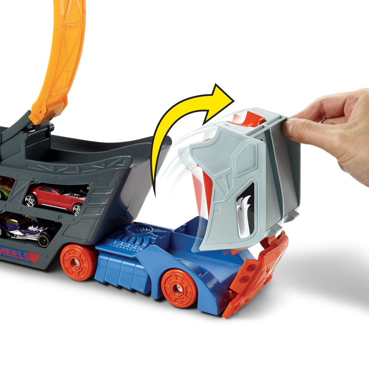 Hot Wheels Standlı Tır, 18 Araç Kapasiteli, Çemberli, Fırlatıcılı, GCK38