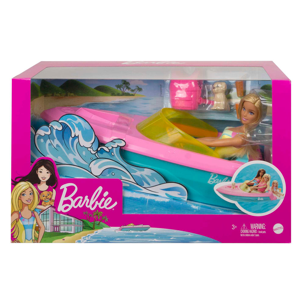 Barbie Bebek ve Teknesi, Oyuncak Köpek ve Aksesuarlar İle Suda Yüzer, 3-7 Yaş Arası İçin GRG30