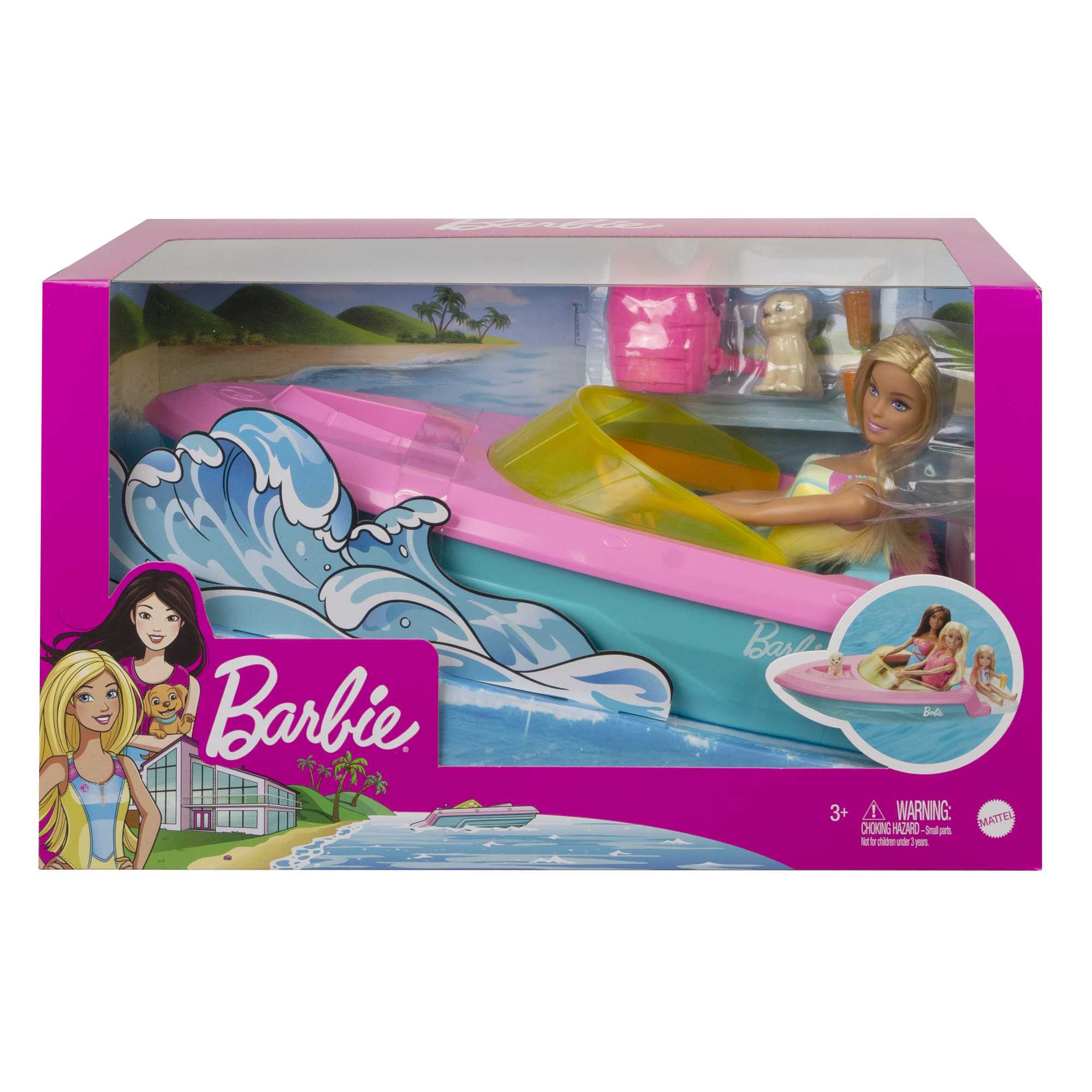 Barbie Bebek ve Teknesi, Oyuncak Köpek ve Aksesuarlar İle Suda Yüzer, 3-7 Yaş Arası İçin GRG30