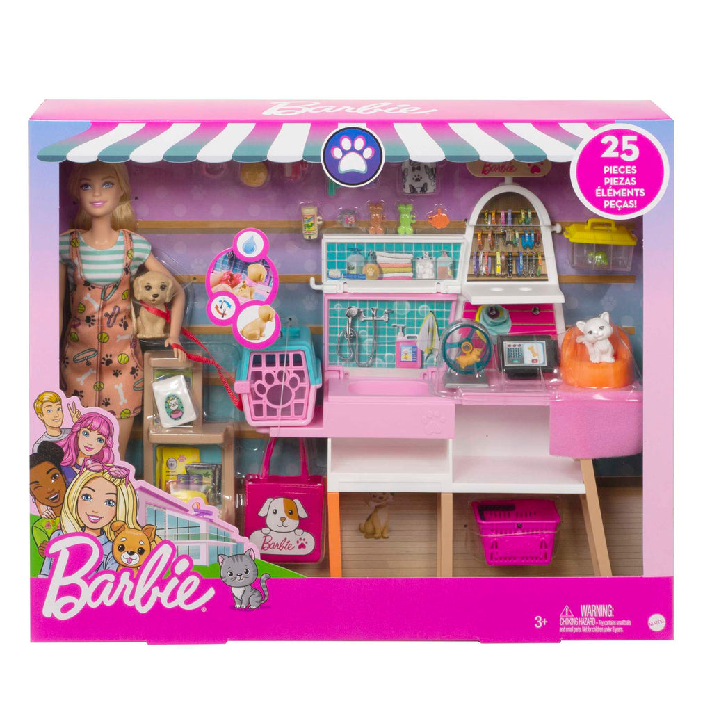 Barbie Bebek ve Evcil Hayvan Dükkanı Oyun Seti, 4 Hayvan Arkadaş ve Aksesuarlar Dahil, 3-7 Yaş Arası İçin GRG90