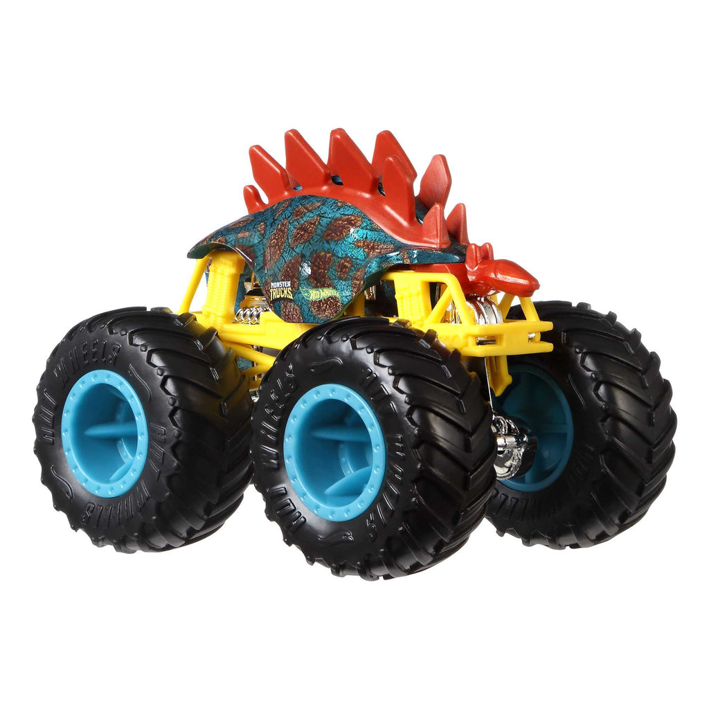 Hot Wheels® Monster Trucks 1:64 ölçekli araçlar, 2'li paket; 1 adet metal Monster Truck aracı ve 1 adet araba