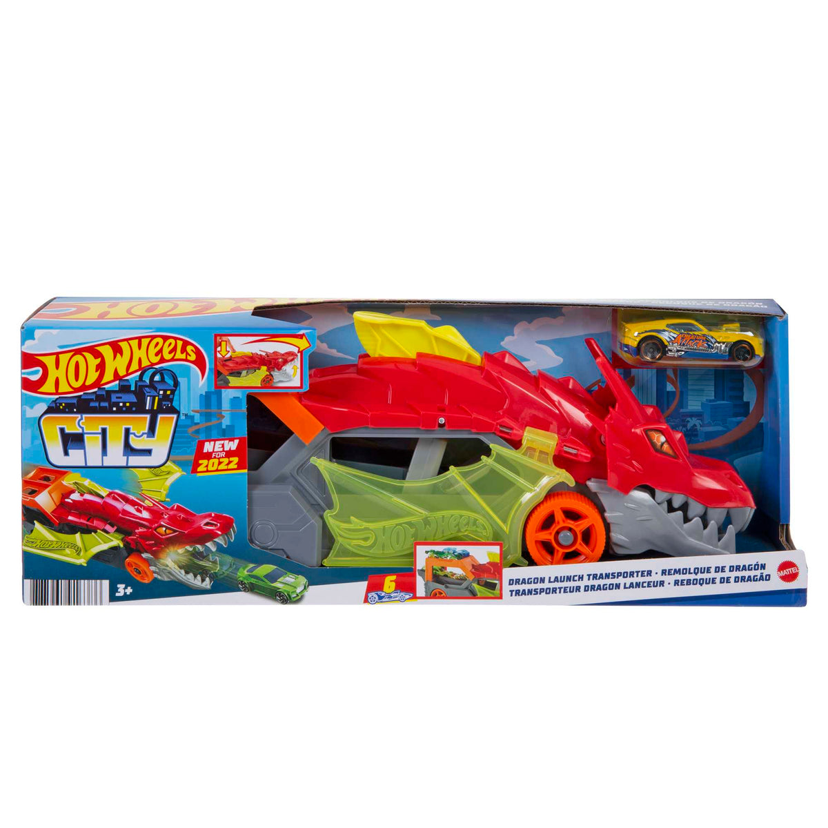 Hot Wheels Şehri Ejderha Fırlatıcı ve Taşıyıcı Tır - Ağzından Araba Püskürten Oyun Seti, 3 Yaş ve Üzeri