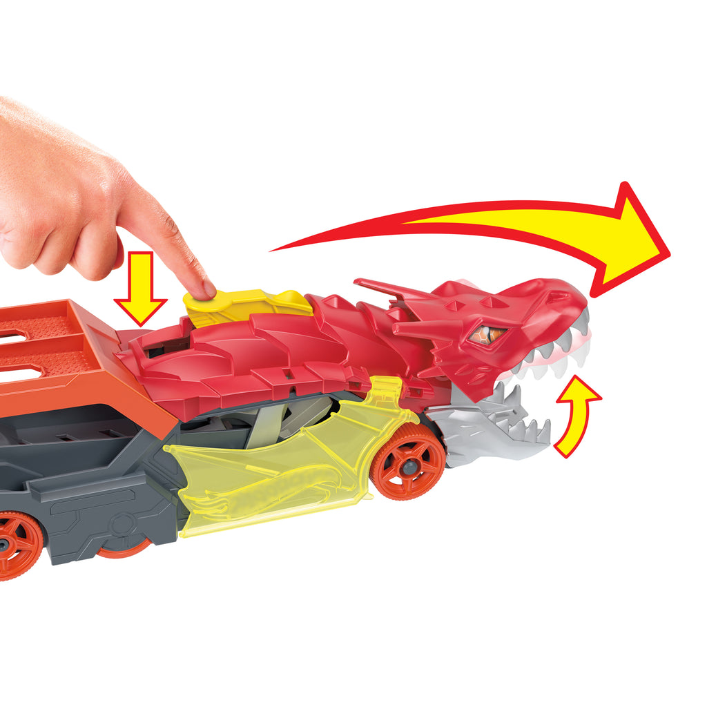 Hot Wheels Şehri Ejderha Fırlatıcı ve Taşıyıcı Tır - Ağzından Araba Püskürten Oyun Seti, 3 Yaş ve Üzeri