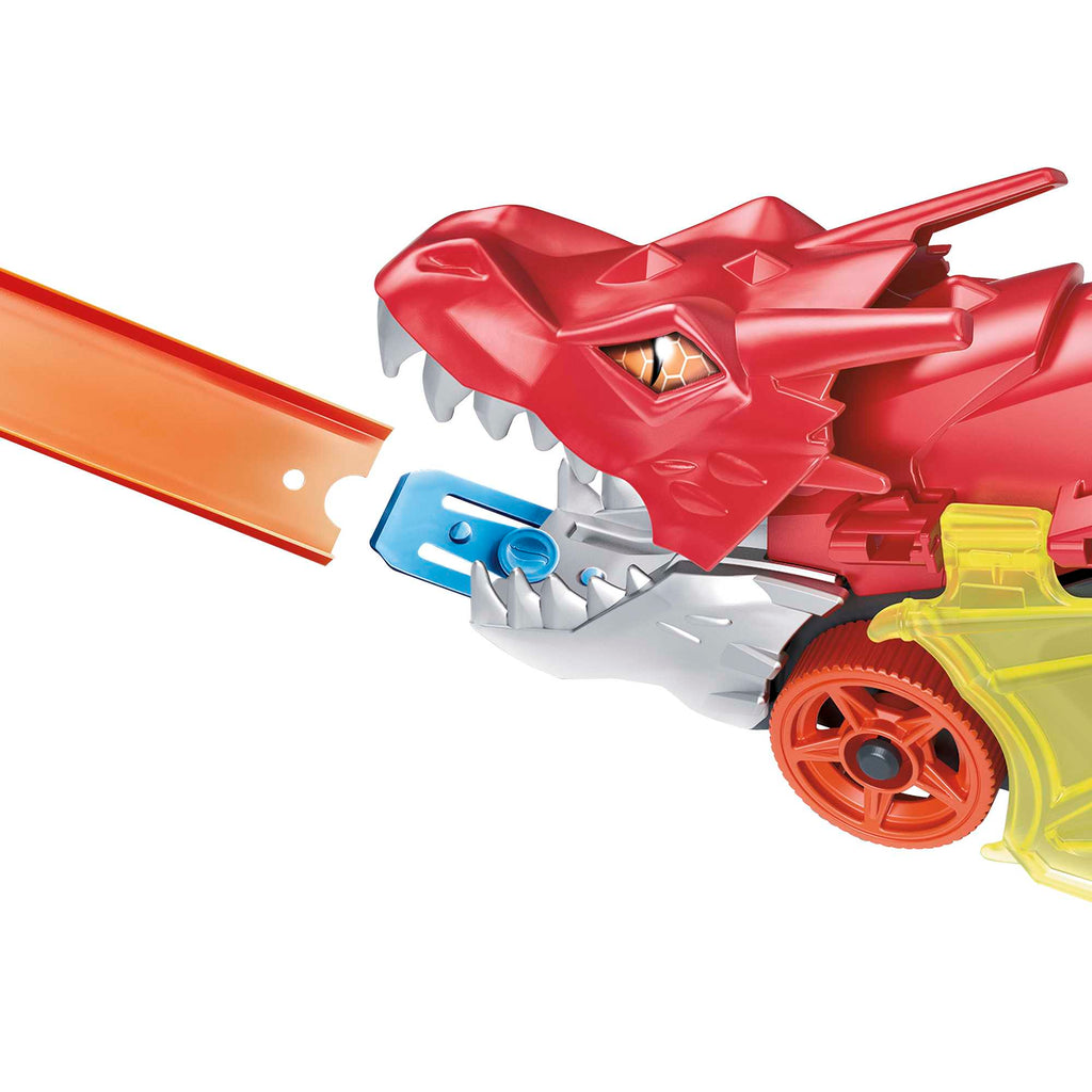 Hot Wheels Şehri Ejderha Fırlatıcı ve Taşıyıcı Tır - Ağzından Araba Püskürten Oyun Seti, 3 Yaş ve Üzeri
