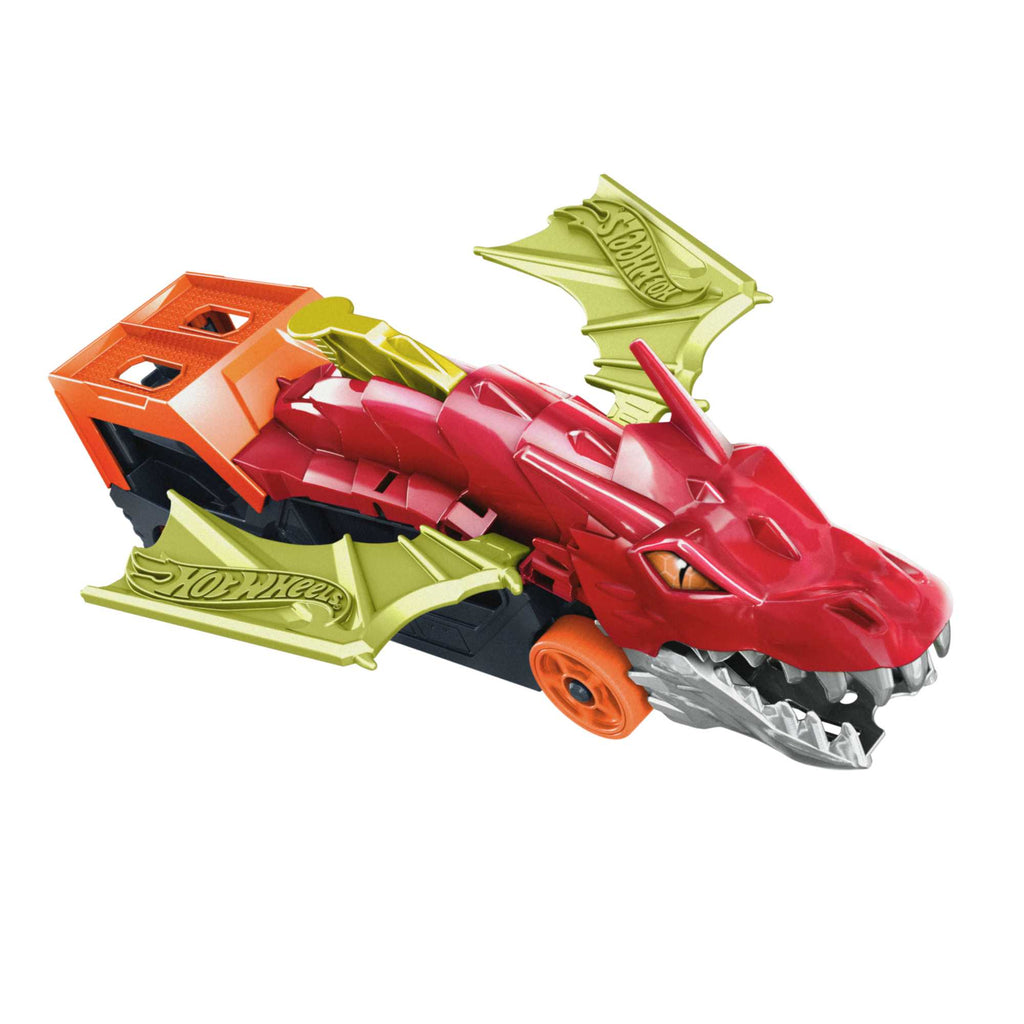Hot Wheels Şehri Ejderha Fırlatıcı ve Taşıyıcı Tır - Ağzından Araba Püskürten Oyun Seti, 3 Yaş ve Üzeri