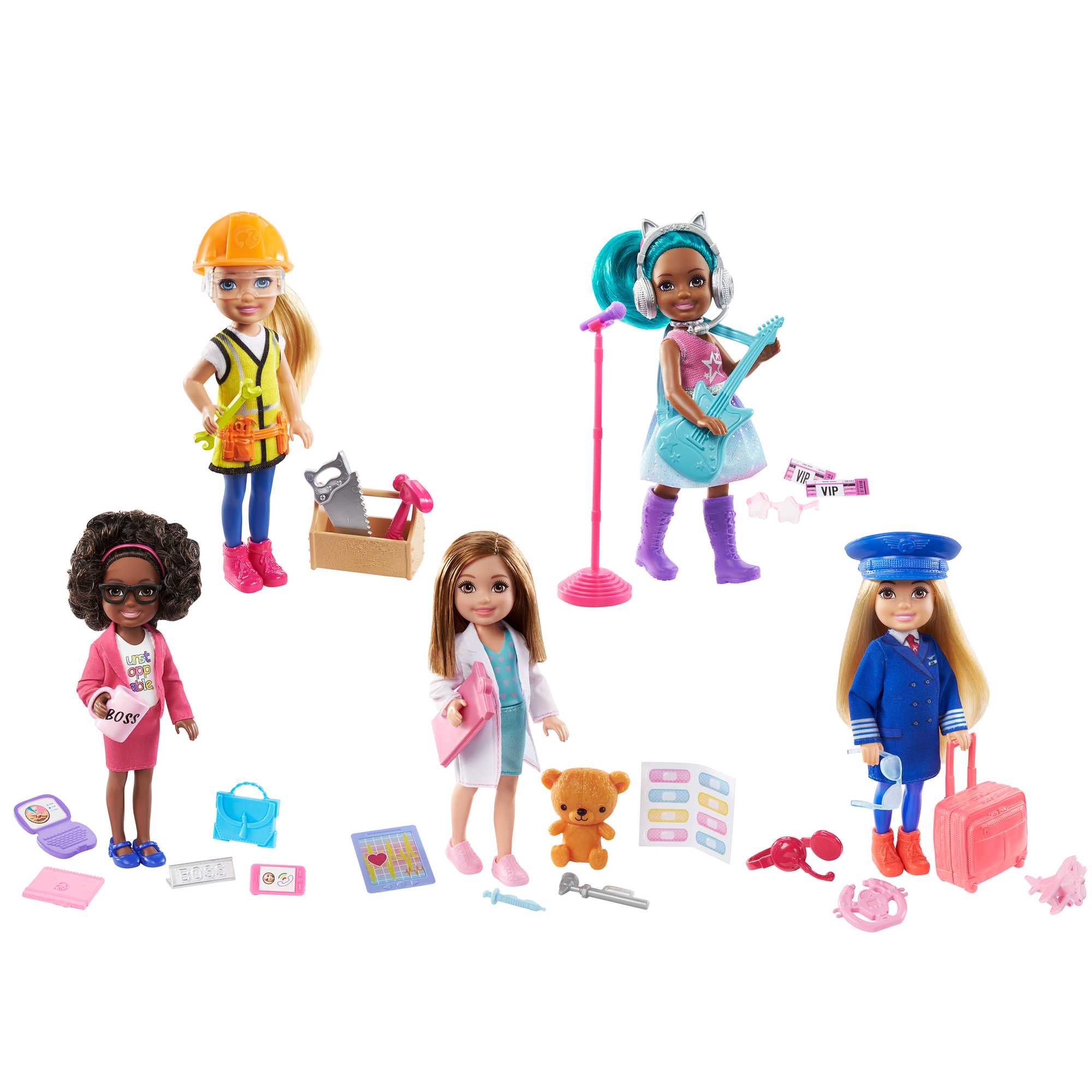 Barbie Chelsea Meslekleri Öğreniyor Bebek Serisi, Kariyer temalı kıyafet ve aksesuarları ile GTN86