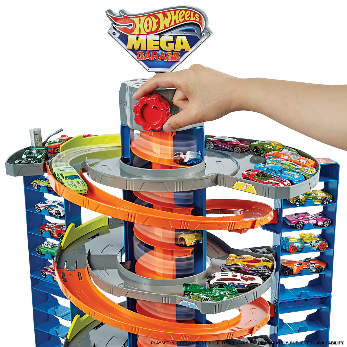 Hot Wheels City Mega Garaj Oyun Seti – Sarmal Asansörlü, 60+ Araç Kapasiteli Pist Seti, 1 Adet 1:64 Araç Dahil (GTT95)