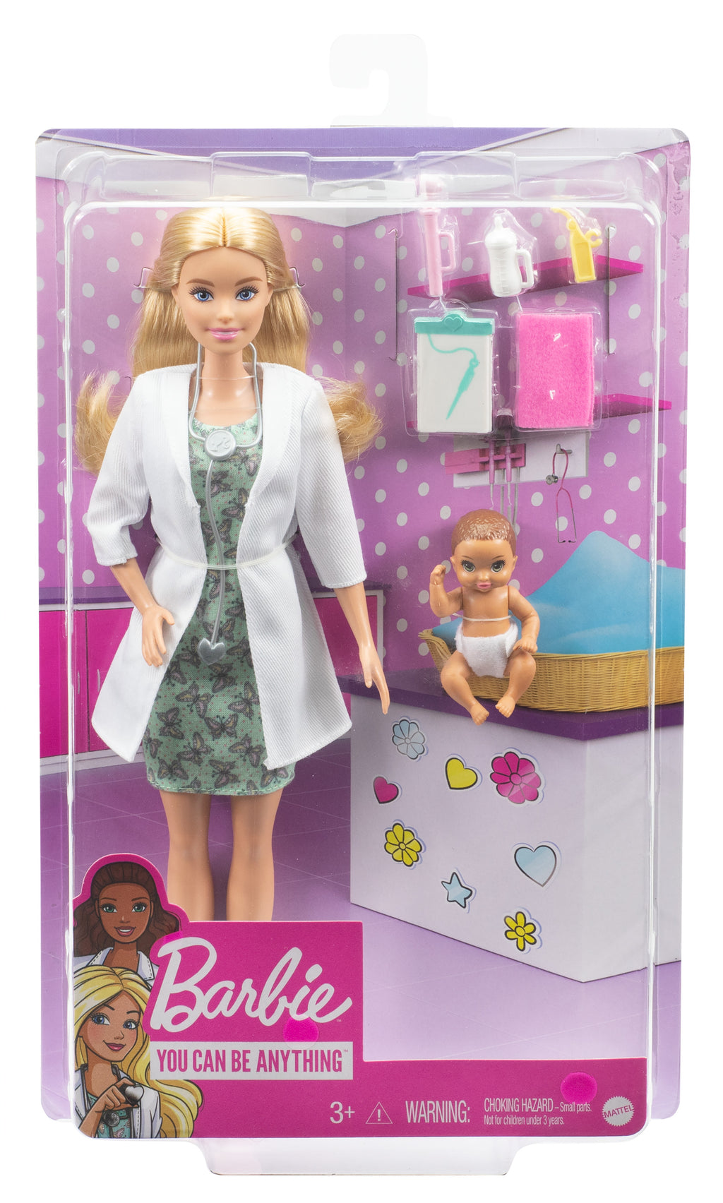 Barbie Doktor Oyun Seti, sarışın Barbie Bebek (30 cm), oyuncak bebek, stetoskop, termometre, osiloskop, çizelge, battaniye ve biberon bulunur, 3 yaş ve üzeri için mükemmel hediye GVK03