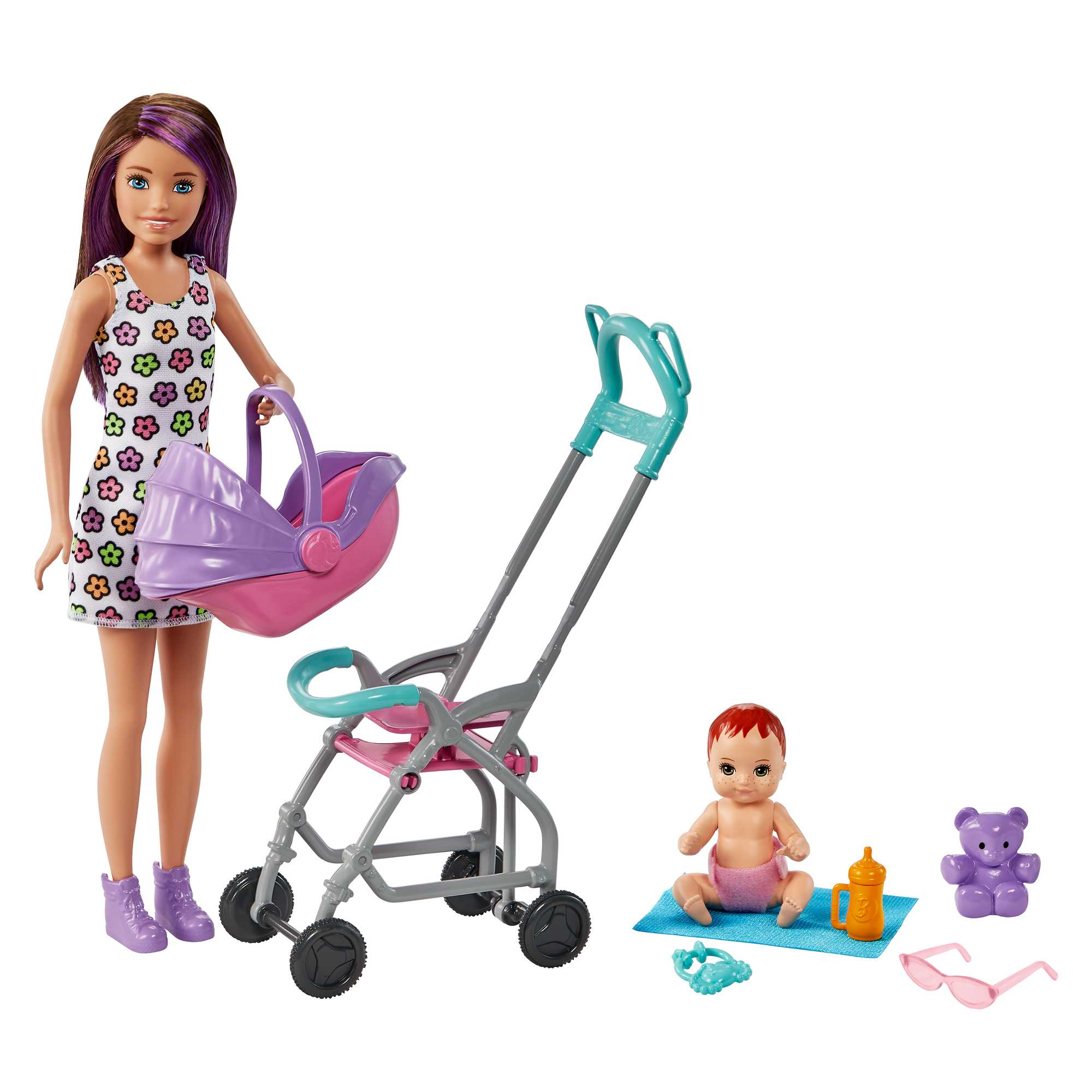 3 yaş ve üzeri çocuklar için Barbie® Skipper™ Bebek Bakıcısı™ oyun seti, bebek ve bebek arabası