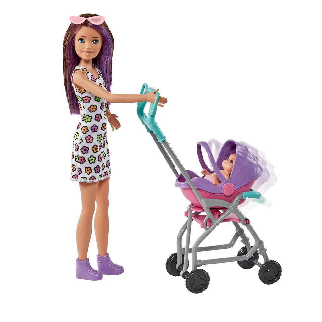 3 yaş ve üzeri çocuklar için Barbie® Skipper™ Bebek Bakıcısı™ oyun seti, bebek ve bebek arabası