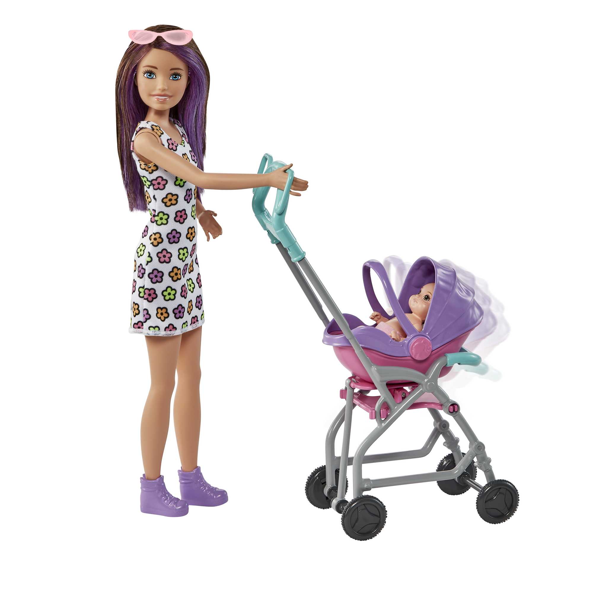 3 yaş ve üzeri çocuklar için Barbie® Skipper™ Bebek Bakıcısı™ oyun seti, bebek ve bebek arabası