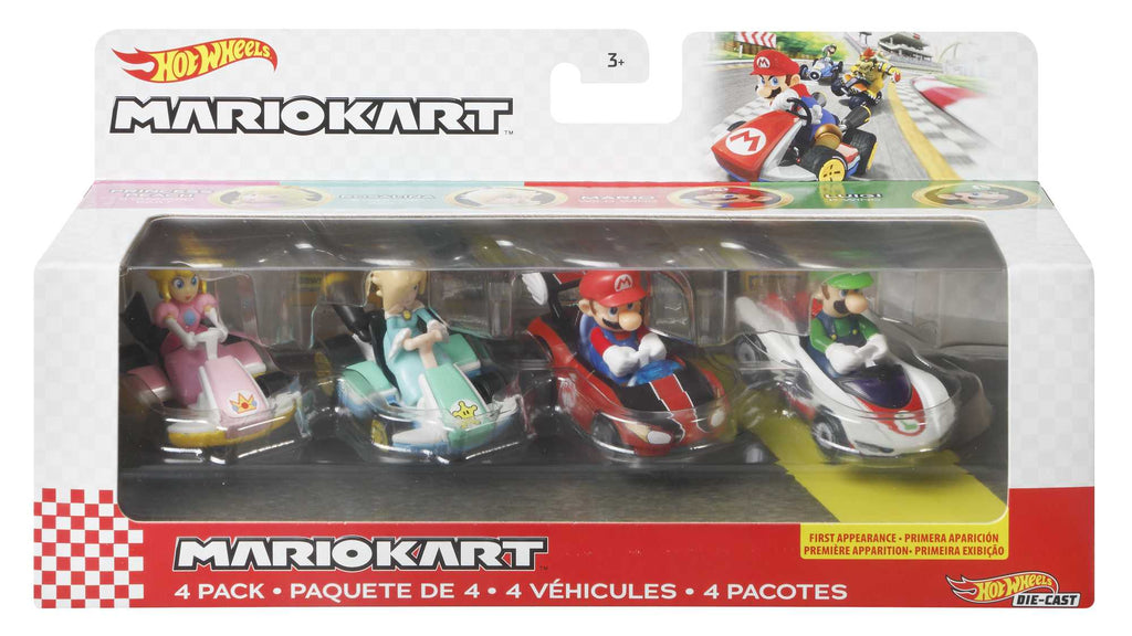 Hot Wheels Mario Kart 4'lü Araç Seti (Mario, Luigi, Peach, Rosalina)