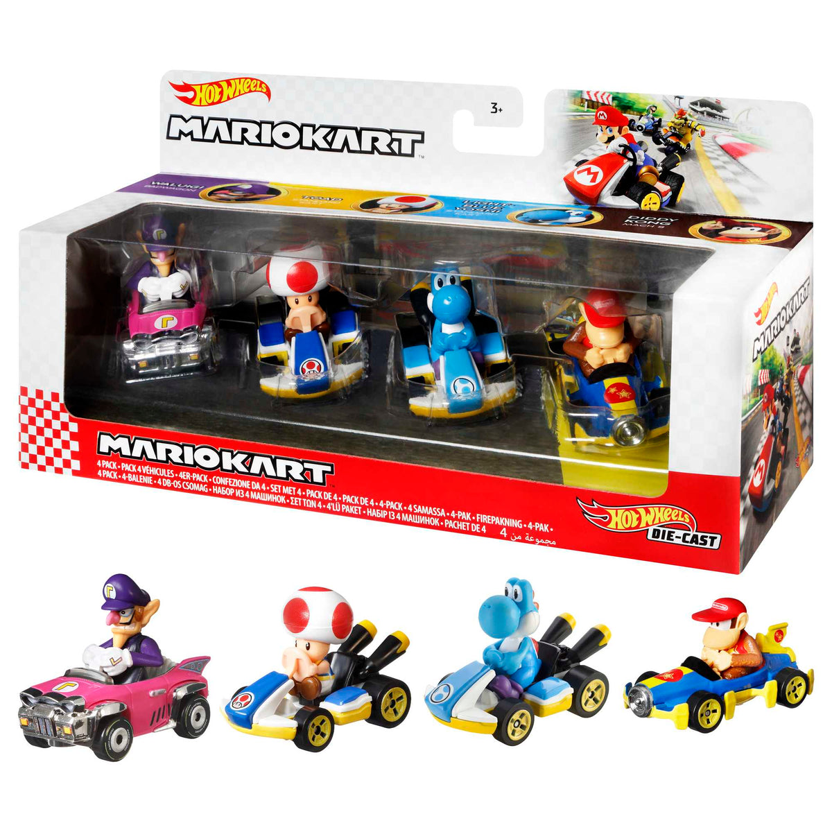 Hot Wheels Mario Kart 4'lü Araç Seti (Diddy Kong, Waluigi, Yoshi, Toad)