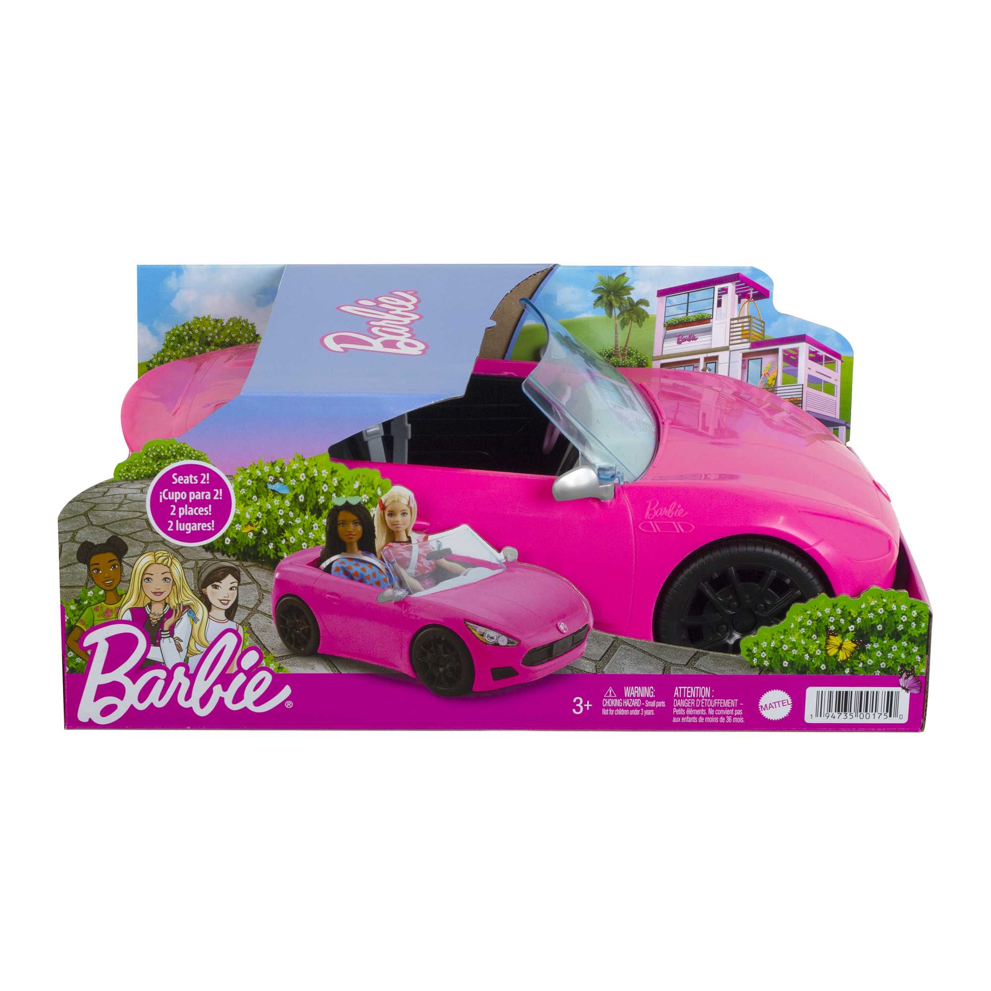 Dönen tekerlekleri olan, 2 kişilik, üstü açık Barbie® Araç, 3-7 yaş arası çocuklar için