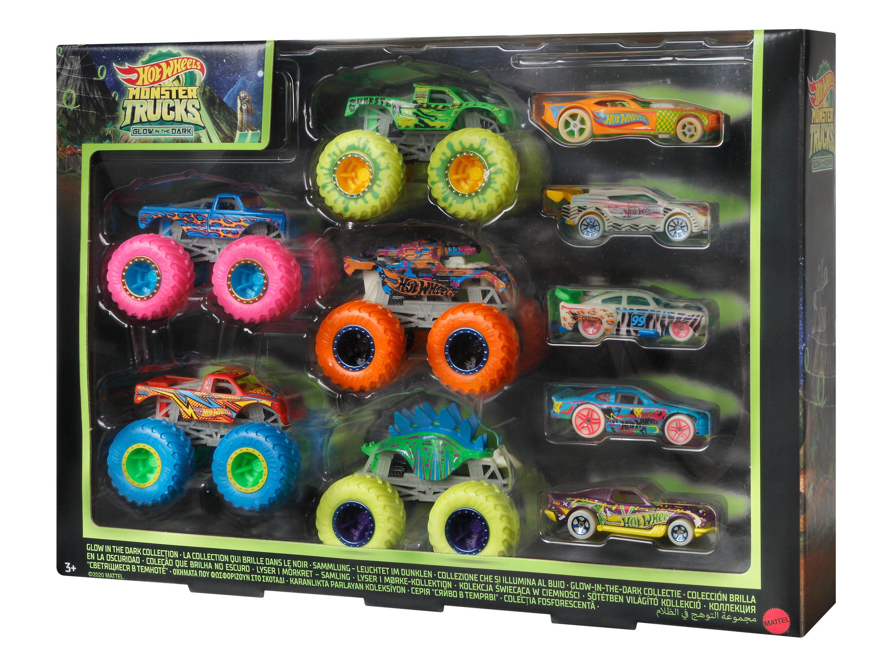 Hot Wheels Monster Trucks Karanlıkta Parlayan Araçlar Paketi 5 adet Monster Trucks aracı ve 5 adet araba içeren çoklu paket