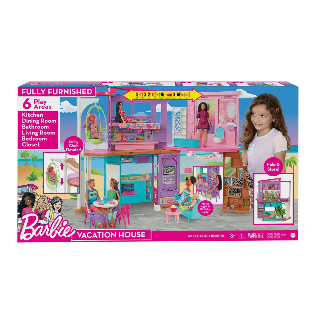 30'dan fazla parça içeren Barbie® Tatil Evi, 3 yaş ve üzeri için oyuncak