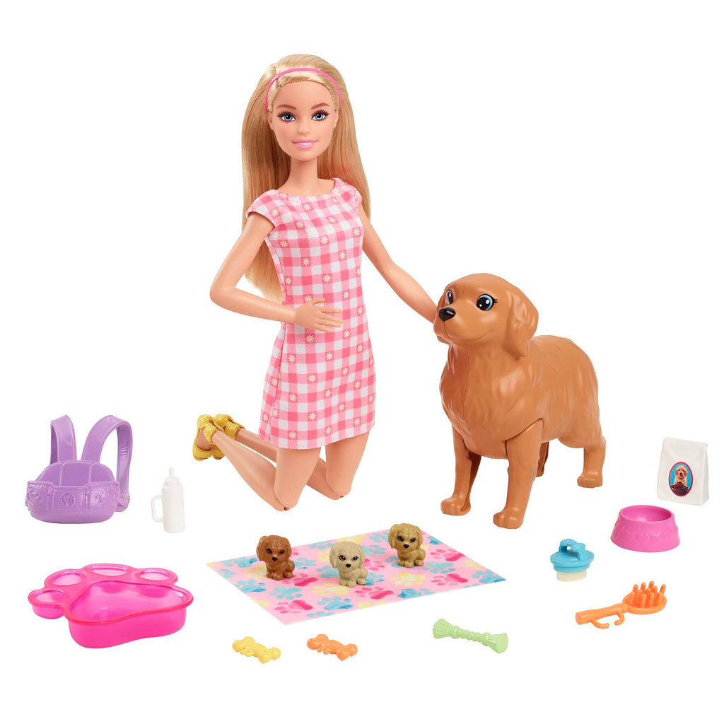 Barbie® ve Hayvan Dostları Oyun Seti, köpek, 3 yavru köpek ve aksesuarlar, 3-7 yaş