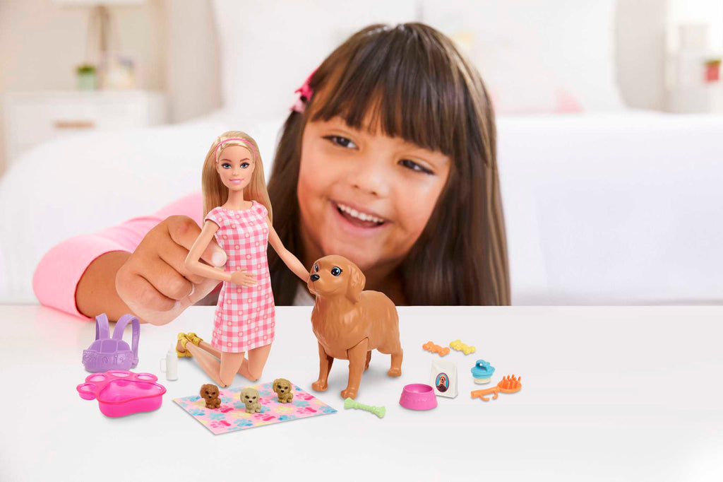 Barbie® ve Hayvan Dostları Oyun Seti, köpek, 3 yavru köpek ve aksesuarlar, 3-7 yaş