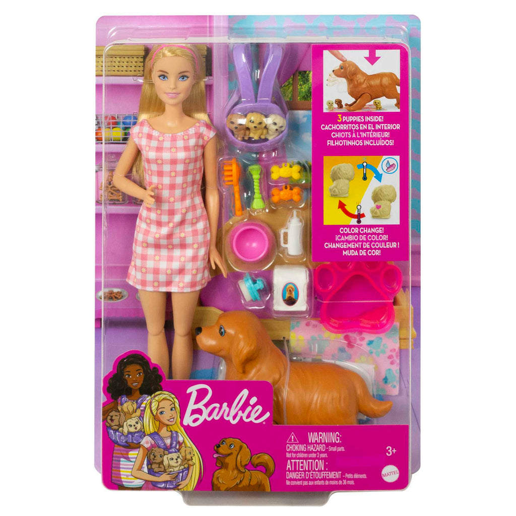 Barbie® ve Hayvan Dostları Oyun Seti, köpek, 3 yavru köpek ve aksesuarlar, 3-7 yaş