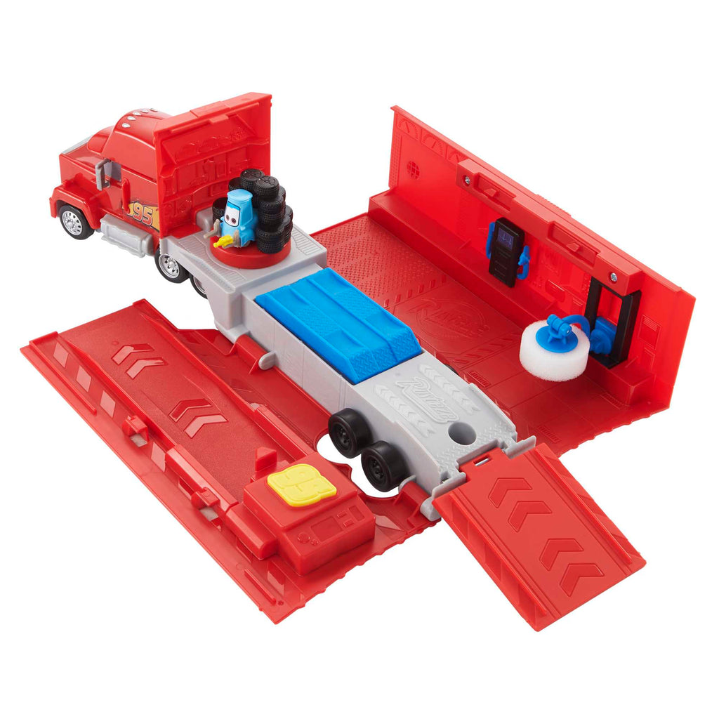 Disney ve Pixar Cars dönüştürülebilir Mack oyun seti, 2'si 1 arada oyuncak kamyon ve ayar istasyonu