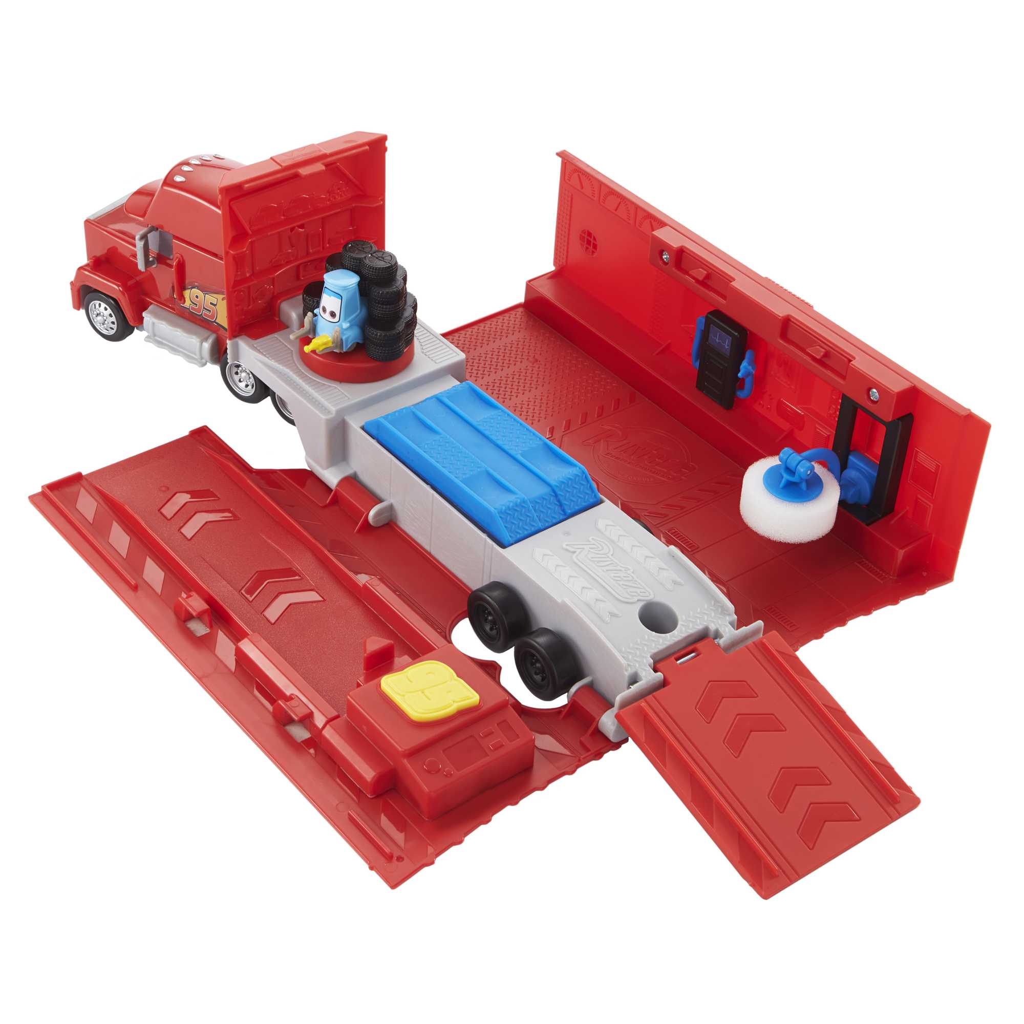 Disney ve Pixar Cars dönüştürülebilir Mack oyun seti, 2'si 1 arada oyuncak kamyon ve ayar istasyonu