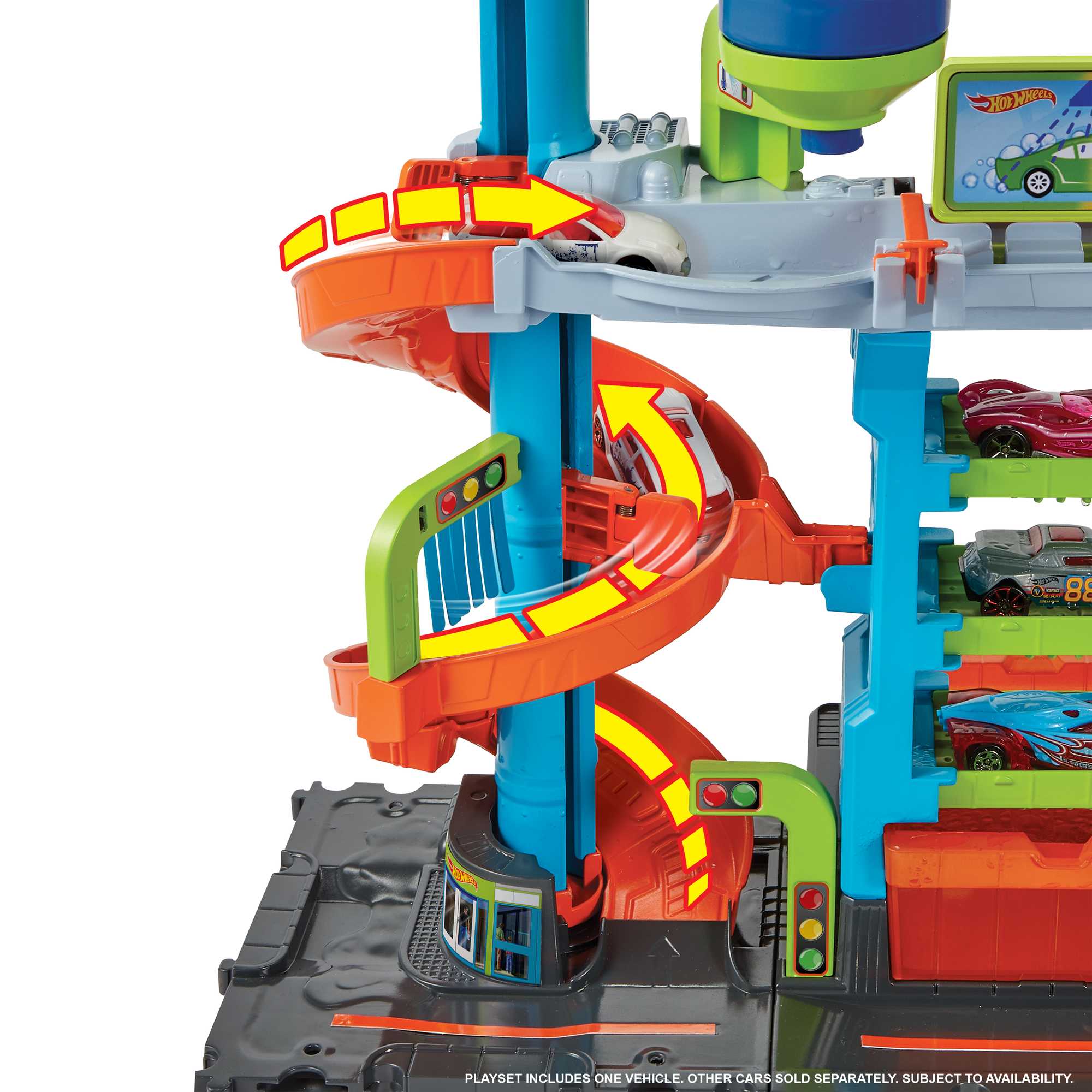 Hot Wheels™ City Mega Araba Yıkama ile 1 adet Renk Değiştiren Arabalar™ aracı, çocuklar için oyuncak