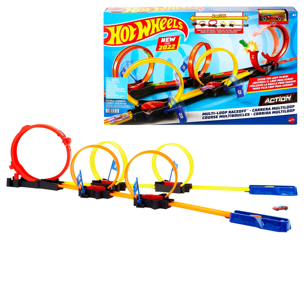 Hot Wheels® Çok Çemberli Yarış™ Oyun Seti ve 1 araba, 4-10 yaş arası çocuklar için hediye