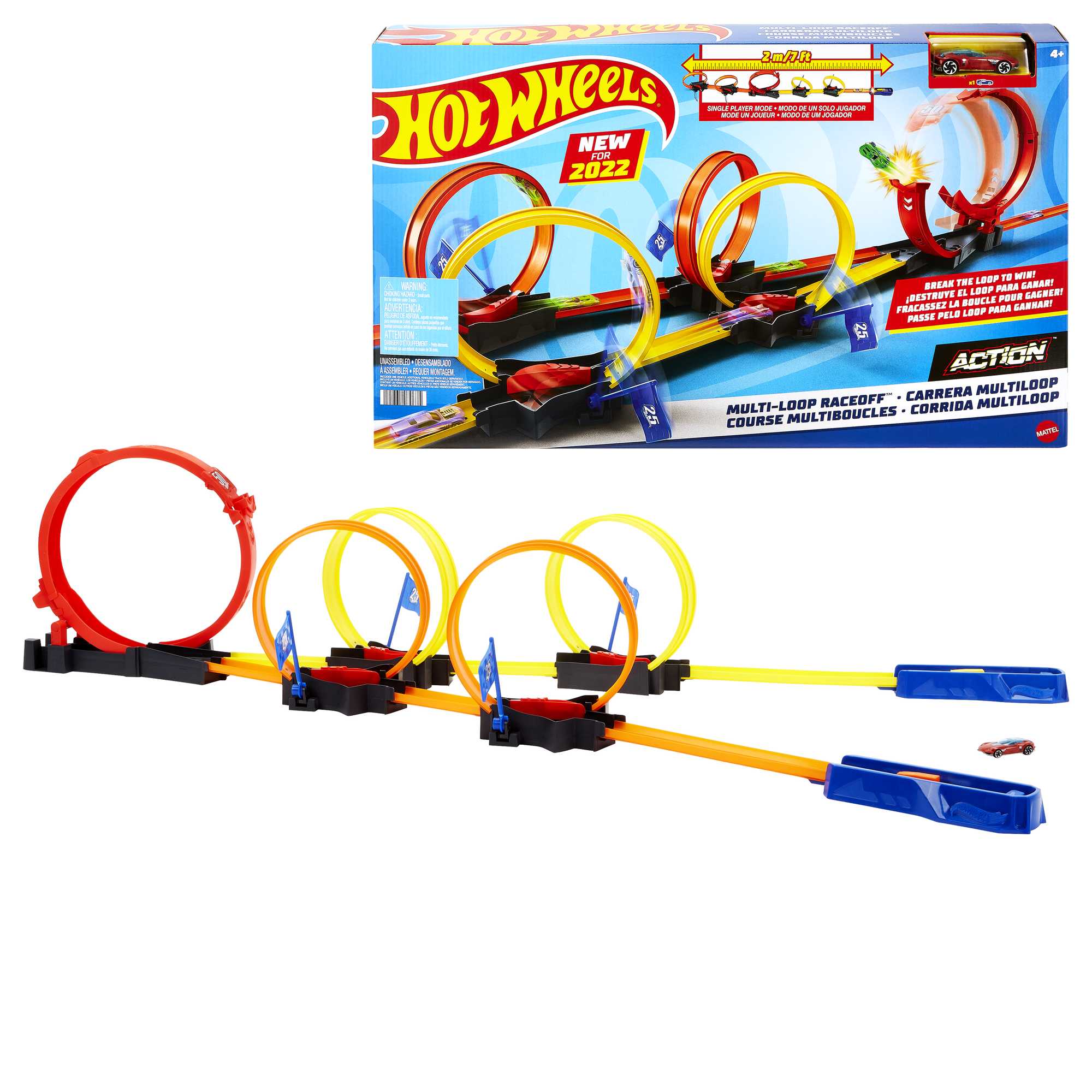 Hot Wheels® Çok Çemberli Yarış™ Oyun Seti ve 1 araba, 4-10 yaş arası çocuklar için hediye