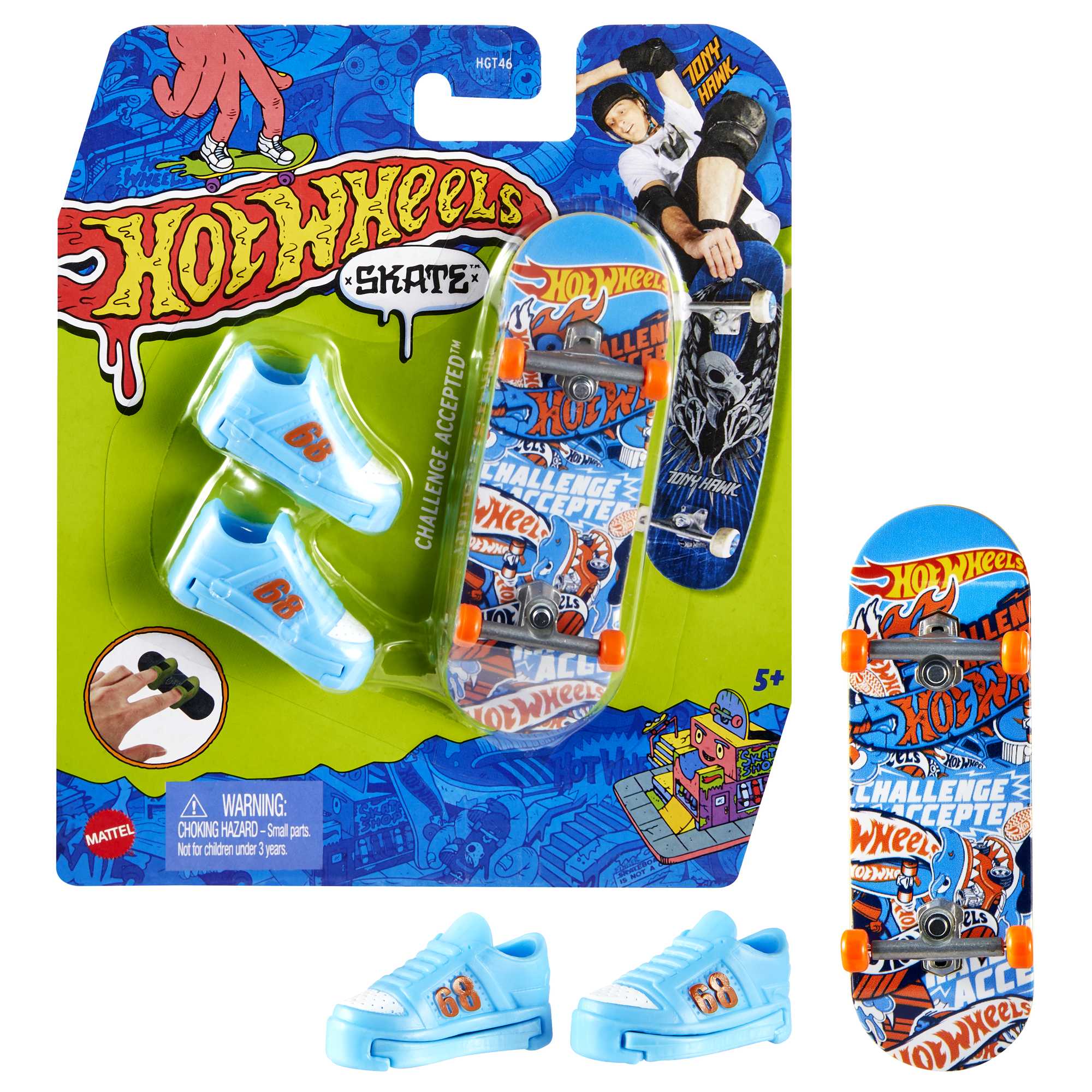 Hot Wheels Skate Parmak Kaykay ve Ayakkabı Paketleri, Tony Hawk parmak kaykayı ve kaykay ayakkabıları, çocuklara uygun oyuncak (Stilleri değişiklik gösterebilir.)