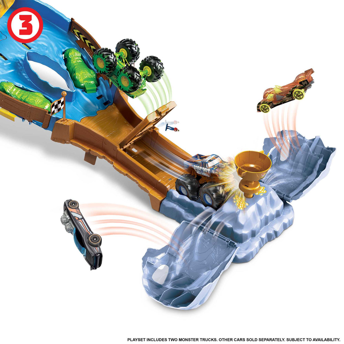 2 adet 1:64 ölçekli oyuncak arabasıyla Hot Wheels® Monster Trucks oyun seti