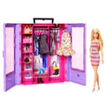 Barbie'nin Pembe Gardırobu bebek ve oyun seti bebek, kıyafetler ve aksesuarla birlikte taşınabilir moda oyuncağı