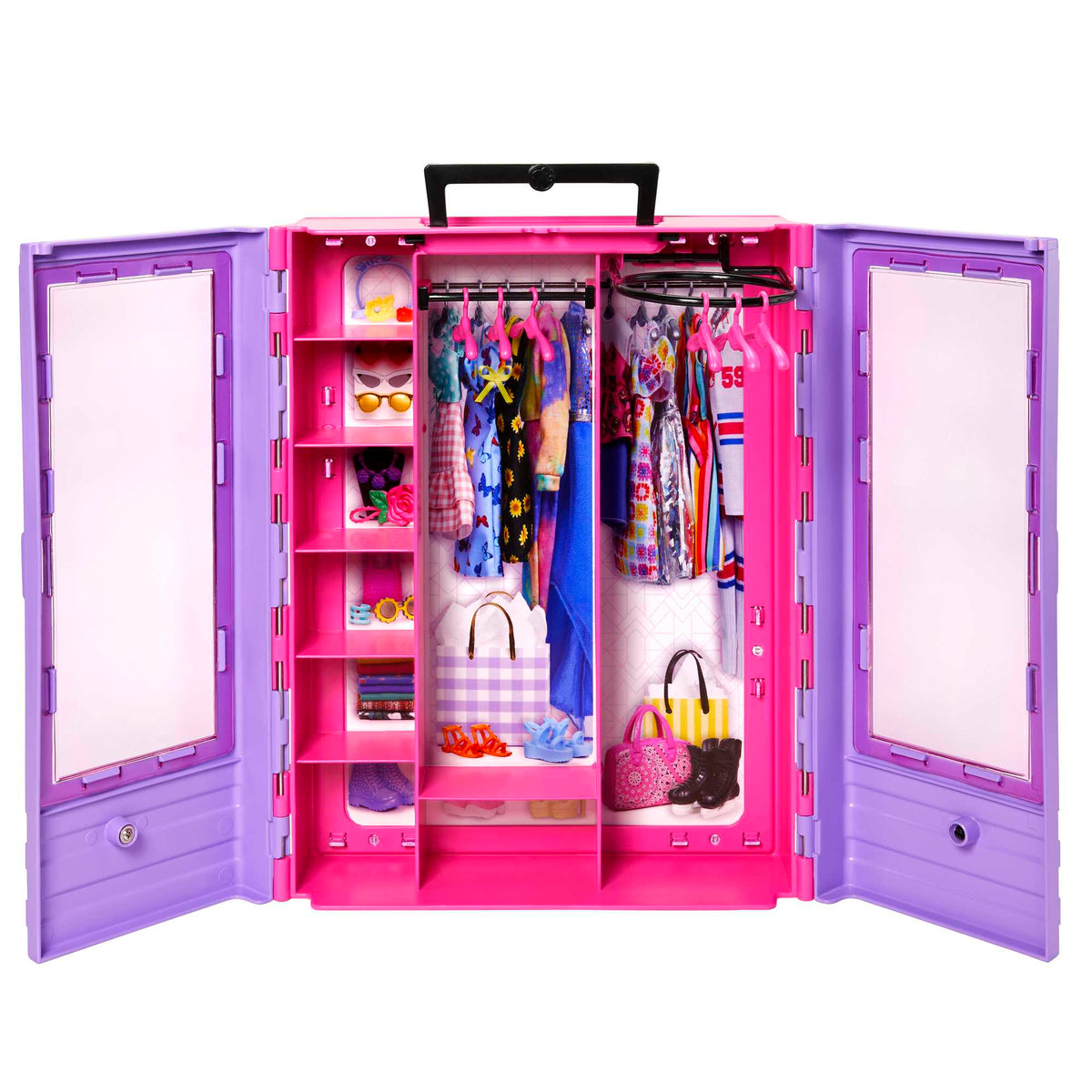 Barbie'nin Pembe Gardırobu bebek ve oyun seti bebek, kıyafetler ve aksesuarla birlikte taşınabilir moda oyuncağı