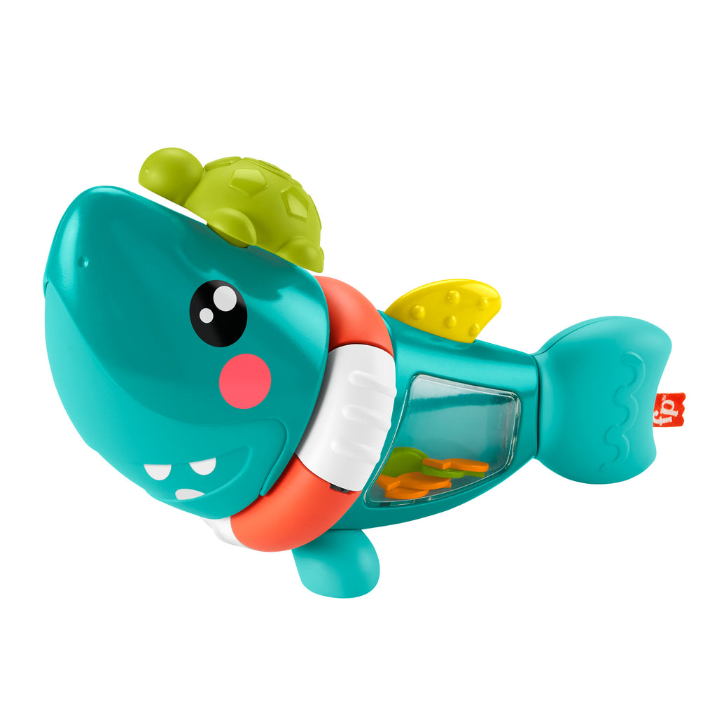 Bebeklerin ince motor becerilerini geliştiren ve duyusal gelişime yardımcı özellikleri bulunan Fisher Price Eğlenceli Köpek Balığı