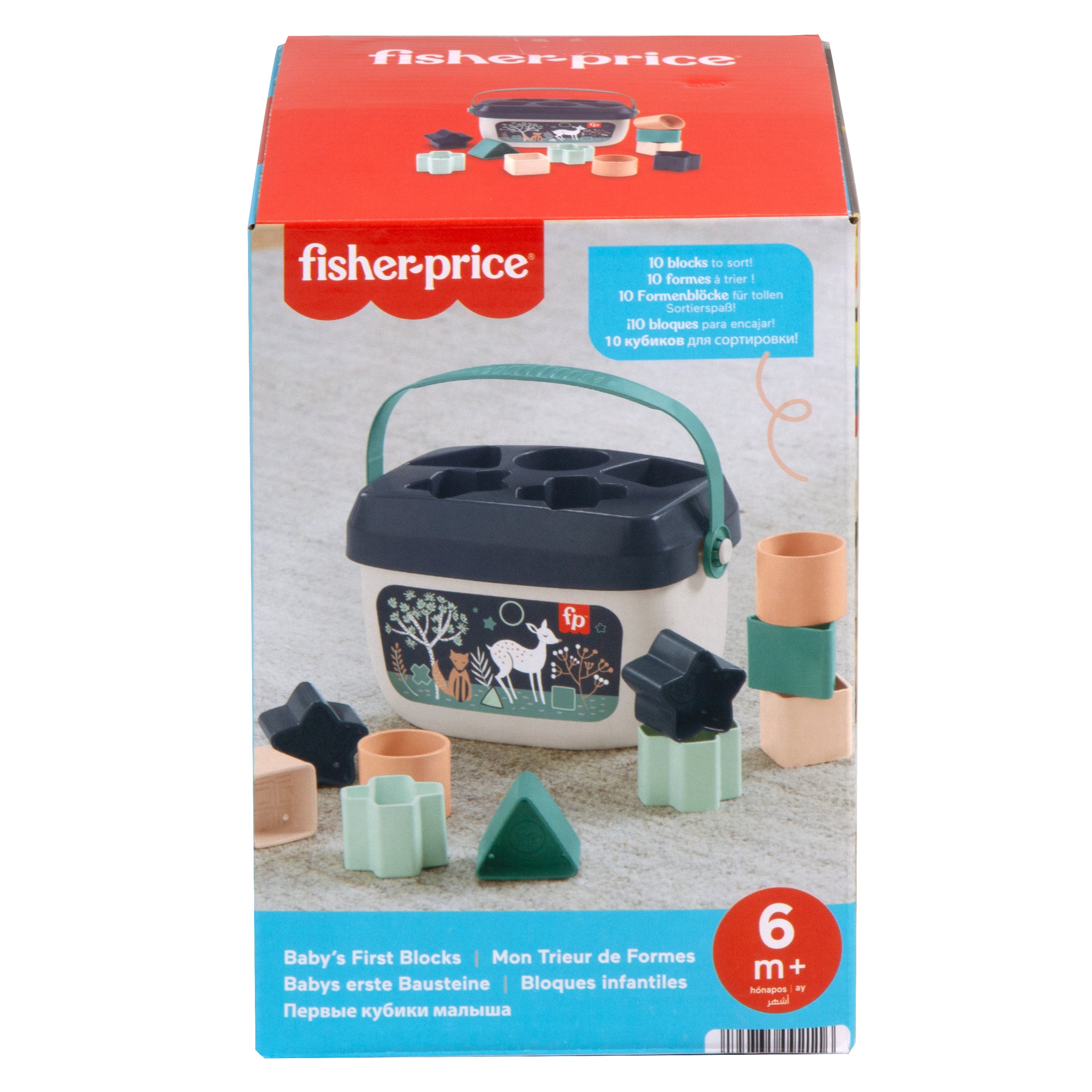 Bebekler için lacivert ve bej renginde 10'lu şekil eşleştirme oyuncağı Fisher-Price Bebeğimin İlk Blokları