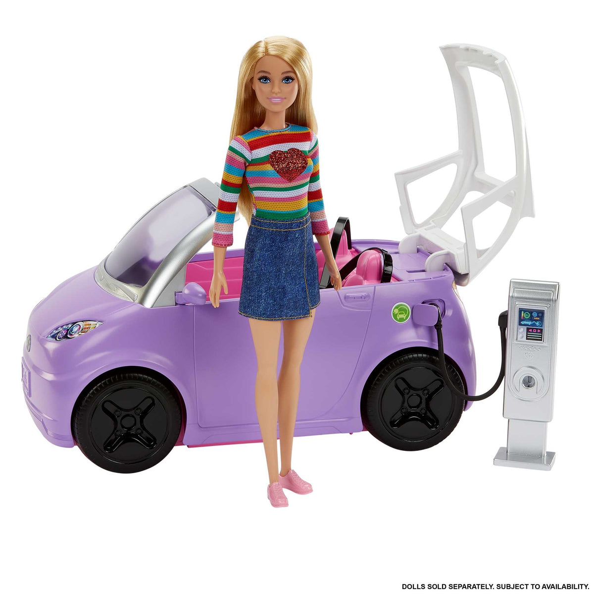 Barbie® arabası, çocuklar için oyuncaklar, şarj istasyonlu "elektrikli araba"