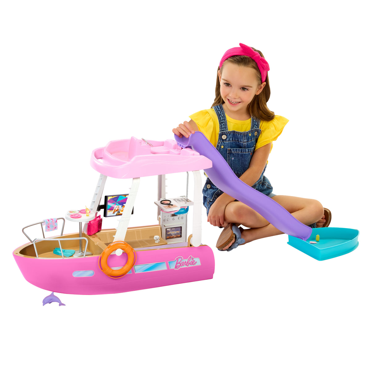 Havuzlu ve kaydıraklı Barbie'nin Rüya Botu oyun seti ve aksesuarlar
