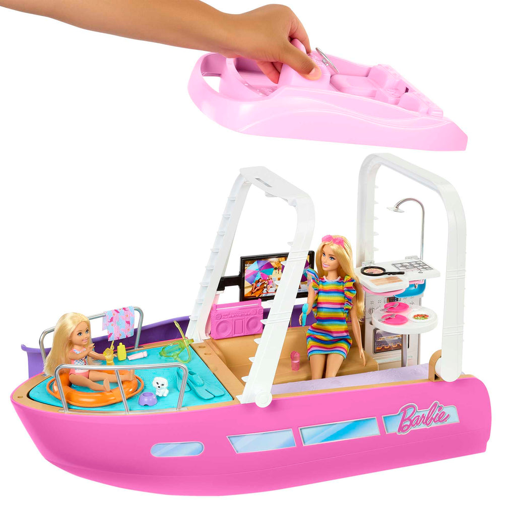 Havuzlu ve kaydıraklı Barbie'nin Rüya Botu oyun seti ve aksesuarlar