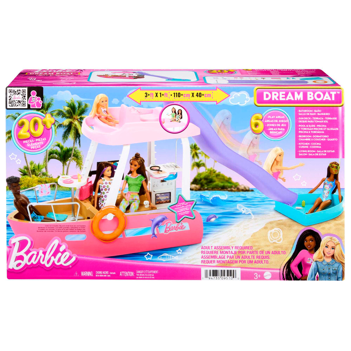 Havuzlu ve kaydıraklı Barbie'nin Rüya Botu oyun seti ve aksesuarlar
